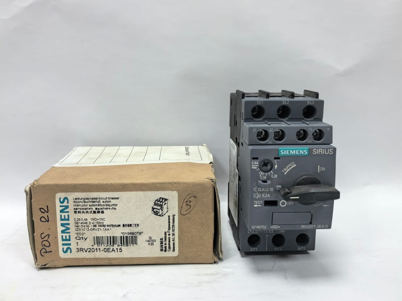 SIEMENS 3RV2011-0EA15 MOTOR PROTECTION CIRCUIT BREAKER