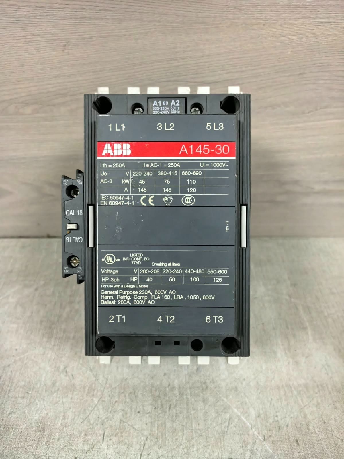 ABB A145-30 / A145 CONTACTOR 250A 1000V